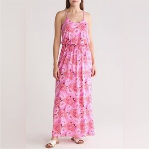 NWT Lush Draped Floral Maxi Dress Pink